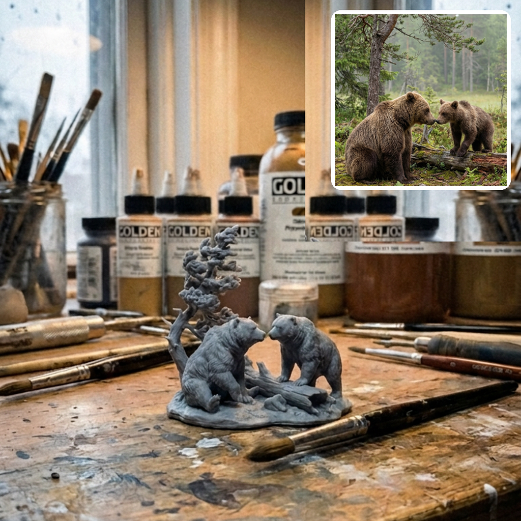 Statuetta di due orsi realizzata dalla foto originale