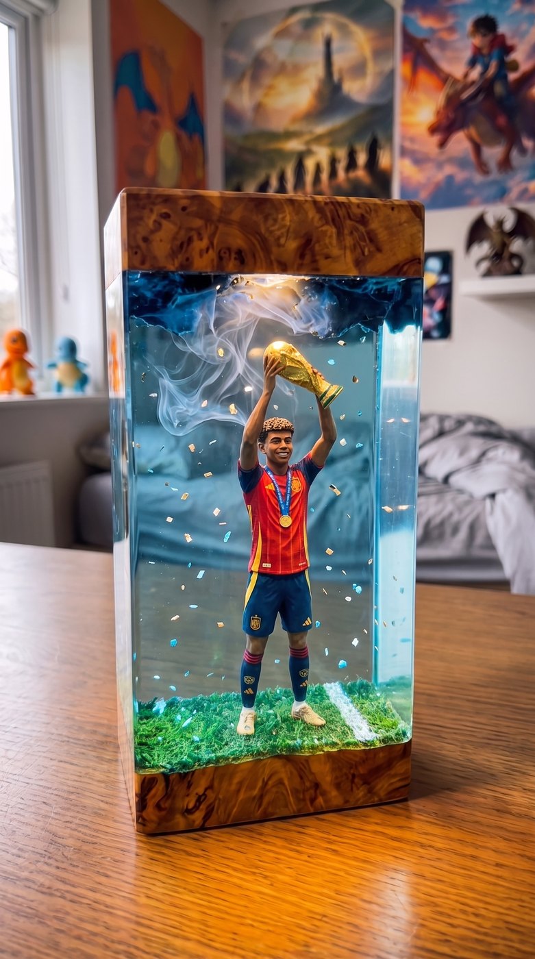 Lampada personalizzata in resina con il tuo campione che alza la coppa