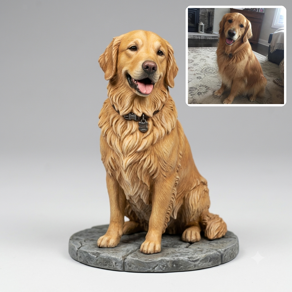 Statuetta di un cane realizzata dalla foto del proprietario